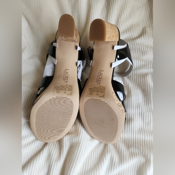 Lauren Ralph Lauren NIB Soffia Nappa Black Leather Sandals Heels sz 9 New In Box - Picture 9 of 14
